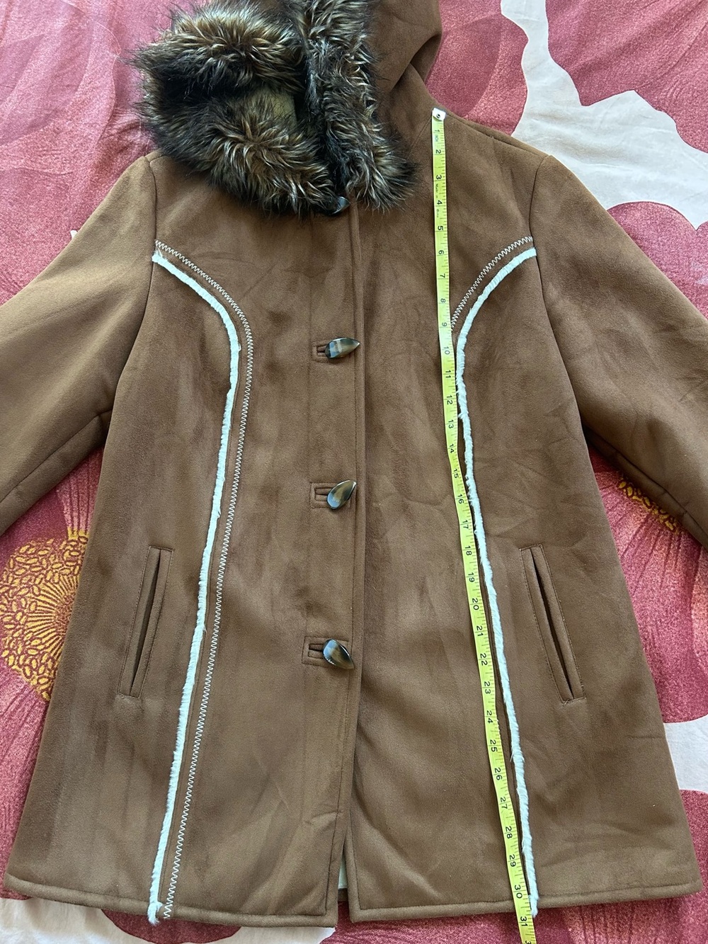 Women's Brown Hooded Faux Fur-Trim Coat